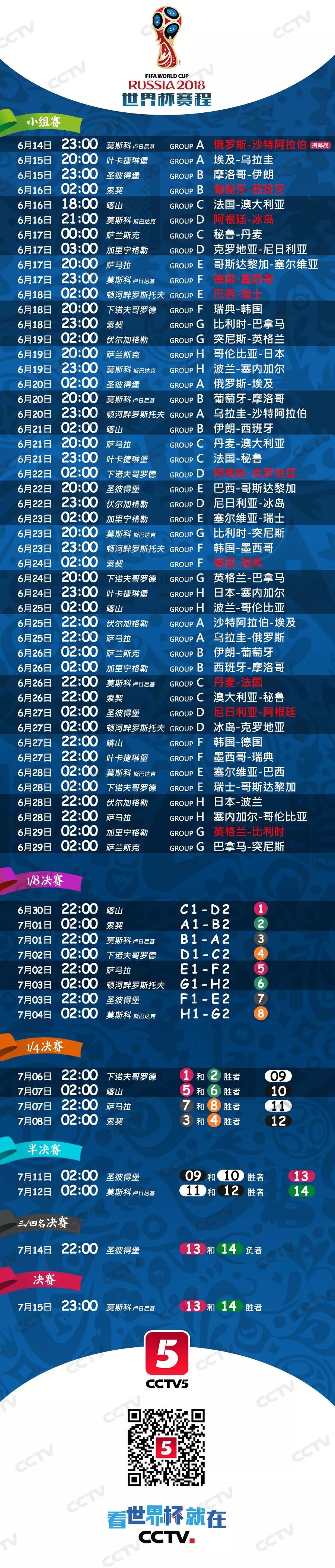 收好不谢！俄罗斯世界杯赛程日历+小组赛看球指南→