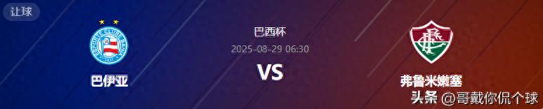 巴西杯解盘：巴伊亚（主）VS 弗鲁米嫩塞